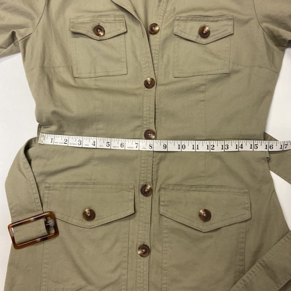 Du Jour Shirt Dress Khaki/Olive Button Down Utility hunger games Y2K Size 8P - Picture 12 of 16